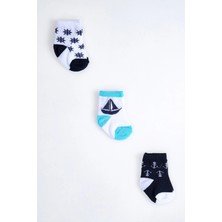 Cocole Socks Erkek Çocuk Soket Çorabı 3’lü Set – Pamuklu Dümen & Yelkenli & Çapa Desenli
