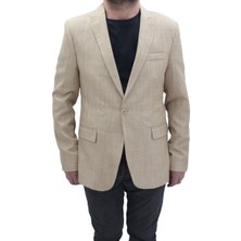 Twenhil Fistan Store Erkek Krem Düz Italyan Kesim Dar Kalıp Tek Düğme Blazer Ceket