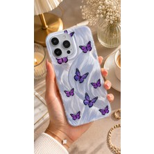 Edelfu iPhone 16 Pro Uyumlu - Aurora Parlak Tüy Desenli Gümüş Koruyucu Silikon Telefon Kılıfı