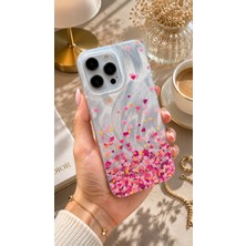 Edelfu iPhone 16 Pro Uyumlu - Aurora Parlak Tüy Desenli Gümüş Koruyucu Silikon Telefon Kılıfı