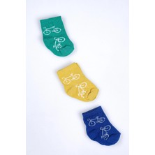 Cocole Socks Erkek Bebek Soket Çorabı 3’lü Set – Pamuklu Canlı Renkli & Bisiklet Desenli