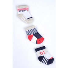 Cocole Socks Erkek Bebek Soket Çorabı 3’lü Set – Pamuklu Sportif Kolej Temalı & Çizgi Desenli