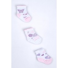 Cocole Socks Kız Bebek Soket Çorabı 3’lü Set – Pamuklu Fırfırlı Bilekli & Kelebek Desenli
