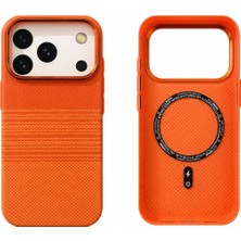 Arkay iPhone 17 Pro Turuncu Magsafe Mıknatıslı Karbon Premium Kılıf Darbe Emici Aleminyum Kamera Çerçevesi Ve Aleminyum Tuşlar