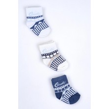 Cocole Socks Erkek Bebek Soket Çorabı 3’lü Set – Pamuklu Özel Logolu & Çizgi Desenli