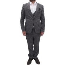Twenhil Fistan Store Erkek Desenli Italyan Kesim Dar Kalıp Tek Düğmeli Yelekli Takım Elbise