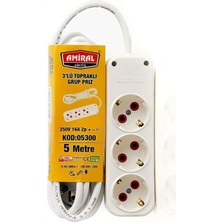 Aksiyon Global Amiral 3' Lü Topraklı 5 Metre Kablolu Grup Priz