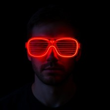 Skygo Kırmızı LED Işıklı Parti Gözlüğü - Neon Glow Şerit Gözlük 3 Modlu