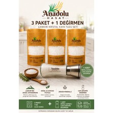 Anadolu Hasat 3 Adet-Çankırı Kristal Sofrada Öğütme Kaya Tuzu 1kg- Seramik Bıçaklı Baharat ve Tuz Değirmeni Öğütücü