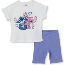 Lilo ve Stitch Kız Bebek Lisans Tshirt - Tayt Bisiklet Yaka Kısa Kol Reçme Paça