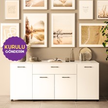 HOMECONOM Liada-L Tekerlekli Ada Konsol 160 cm Parlak Beyaz Mdf Lam