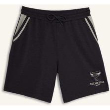DeFacto %100 Pamuk NBA Chicago Bulls Lisanslı Standart Fit Elastik Bel Antrasit Şort H3862AX26SM