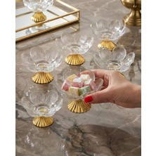 UltraMint Gold Renk Metal Ayaklı Lotus Çiçekli Cam Lokumluk Takım 6 Parça