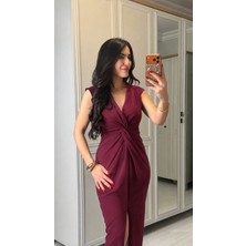 Alyn Wear Kadın Kısa Kollu V Yakalı Önü Sarmal Detaylı Yırtmaçlı Sandy Midi Elbise