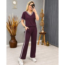 Alyn Wear Kadın Kısa Kollu V Yakalı Viskon Iki Iplik Bluz ve Pantolon Ikili Takım
