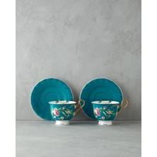 UltraMint Turkuaz Renkli 4 Parça New Bone China Fincan Takımı, Şık ve Zarif Tasarım