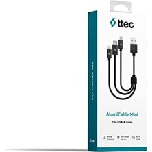 Güzel Hediyem Alumicable Mini Trio Lightning Micro USB 30CM Şarj Kablosu, Siyah