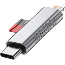 Güzel Hediyem Otg Lightning + Usb-C Girişli Sd/tf (Microsd) Kart Okuyucu, USB Bellek Klavye Mouse Destekli Tak Çalıştır Telefon Tablet Veri Aktarım Adaptörü, Metal Gövde | RXY-118