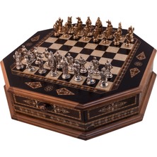 Helena Wood Art Octagon 32 Parça Siyah Satranç Seti Ahşap Mozaik İşlemeli ve Metal Figürler