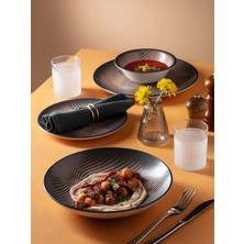 Charvet Gourmet 27 cm 12 Adet Porselen Düz Tabak Siyah-Kahverengi