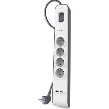 Belkin 4'lü Akım Korumalı Priz 2 Metre Beyaz 2 x USB 2.4A Şarj Çıkışlı Dayanıklı Gövde BSV401VF2M