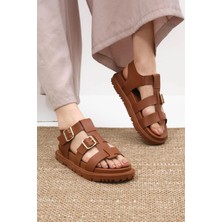 Mio Gusto Trude Taba Renk Tokalı Kadın Sandalet
