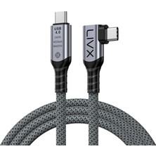 Güzel Hediyem Usb4 Kablo 150CM 90 Derece Usb-C To Usb-C 40GBPS Veri Aktarım, 240W Pd Hızlı Şarj, 8K@60Hz Görüntü Desteği, Thunderbolt 3/4 ile Uyumlu, Örgülü Dayanıklı Şarj ve Data Kablosu Klv-Y