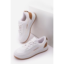 Marjin Kadın Sneaker Yüksek Taban Spor Ayakkabı Loske Beyaz Düz Taban Tasarım