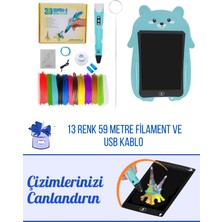 Solinpatech MAVİ 3D Pen Üç Boyutlu Yazıcı Kalem ve Grafik Yazı Tableti Set (59 Metre Filament USB Kablo Dahil)