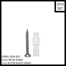 Dübel Vida Seti 25 Adet,  08 mm Dübel 5,0X40 Vida