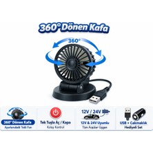 Gözpar Oto Carub Tekli Araç Vantilatör + Çakmaklık & USB, 12/24V, Tüm Araçlar İçin