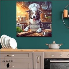 Güzel Hediyem Kare Kanvas Mutfak Tablosu Aşçı Hayvanlar Border Collie Köpek, 50 x 50