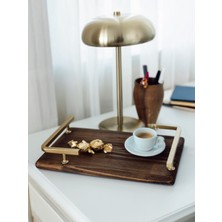 UltraMint Şık Ahşap Mat Altın L Dizayn 30X20 cm Tepsi