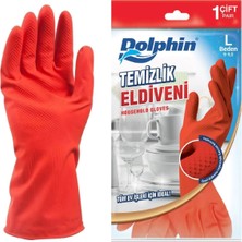 Dolphin Kırmızı Temizlik Eldiveni L Beden 1 Çift Kaydırmaz Pütürlü
