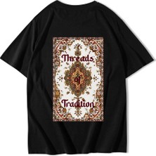Brz Collection Unisex Oversize Threads Of Tradition Vintage Halı Motifli T-Shirt (Siyah)