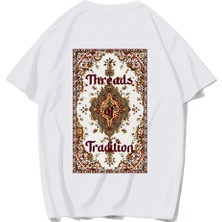 Brz Collection Unisex Oversize Threads Of Tradition Vintage Halı Motifli T-Shirt (Beyaz)