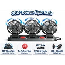 Carub 3'lü Araç İçi Vantilatör Çakmaklık 12V ve 24V Uyumlu Çok Renkli Özel Plastik Malzeme ile Konfor Numaratörlü Koku Hazneli + Tır Kamyon Karavan