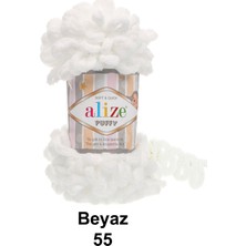 Alize Puffy Beyaz 55 Mikropolyester Örgü İpi 100g 9,2m Dört Mevsim Kullanıma Uygun