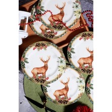 UltraMint Yılbaşı Temalı Deer Desenli 20 cm Pasta Tabak Seti