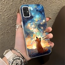 HONTINGA Samsung Galaxy A51 ile Uyumlu Kılıf Silikon Kenar Sert Arka Kamera Koruyucu Basitlik Anti Düşme Kamera Korumalı Tilki Desen Couple Telefon Kılıfı Kadın ve Erkek Için Uygundur K1-1346