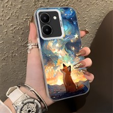 HONTINGA Vivo Y36 5g ile Uyumlu Kılıf Silikon Kenar Sert Arka Kamera Koruyucu Basitlik Anti Düşme Kamera Korumalı Tilki Desen Couple Telefon Kılıfı Kadın ve Erkek Için Uygundur K1-1346