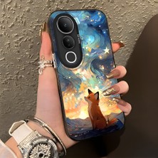 HONTINGA Vivo V50 Lite ile Uyumlu Kılıf Silikon Kenar Sert Arka Kamera Koruyucu Basitlik Anti Düşme Kamera Korumalı Tilki Desen Couple Telefon Kılıfı Kadın ve Erkek Için Uygundur K1-1346