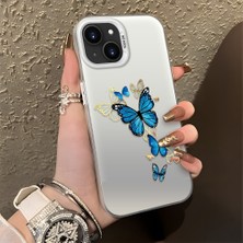 HONTINGA iPhone 15 Plus ile Uyumlu Kılıf Silikon Kenar Sert Arka Kamera Koruyucu Basitlik Anti Düşme Kamera Korumalı Kelebek Desen Couple Telefon Kılıfı Kadın ve Erkek Için Uygundur K1-1349