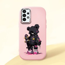 HONTINGA Samsung Galaxy A13 ile Uyumlu Kılıf Kamera Korumalı Düşüme Önleyici Kamera Koruyucu Pembe Yumuşak Silikon Couple Telefon Kılıfı Ayı Desenli K4-0372