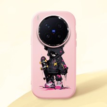 HONTINGA Vivo X300 Pro ile Uyumlu Kılıf Kamera Korumalı Düşüme Önleyici Kamera Koruyucu Pembe Yumuşak Silikon Couple Telefon Kılıfı Ayı Desenli K4-0372