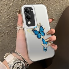 HONTINGA Vivo Y29S ile Uyumlu Kılıf Silikon Kenar Sert Arka Kamera Koruyucu Basitlik Anti Düşme Kamera Korumalı Kelebek Desen Couple Telefon Kılıfı Kadın ve Erkek Için Uygundur K1-1349