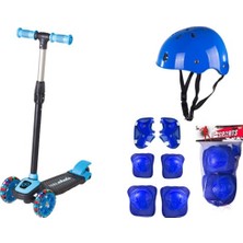 Cool Wheels Mavi LED Işıklı 3 Tekerlekli Scooter Kasklı 5 - 7 Yaş Arası Kullanıma Uygun