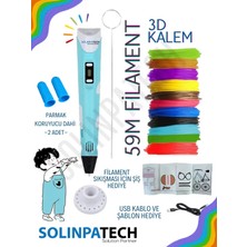 Solinpatech Mavi 3D Pen Üç Boyutlu Yazıcı Kalem 10 Parça Filament ve USB Kablo ile 50 Metre
