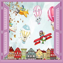 Güzel Hediyem Çocuk Odası Bebek Odası Pencere Poster Duvar Kağıdı Balonlar Hayvanlar