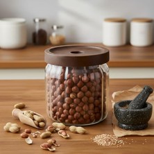 Güzel Hediyem Akasya Kapaklı Çizgili Cam Kavanoz (450 Ml) | Hava Geçirmez, Modern Fitilli Tasarım Gıda Saklama Kabı | Baharat, Kuruyemiş, Atıştırmalık ve Kahve Kavanozu (9X10 Cm)
